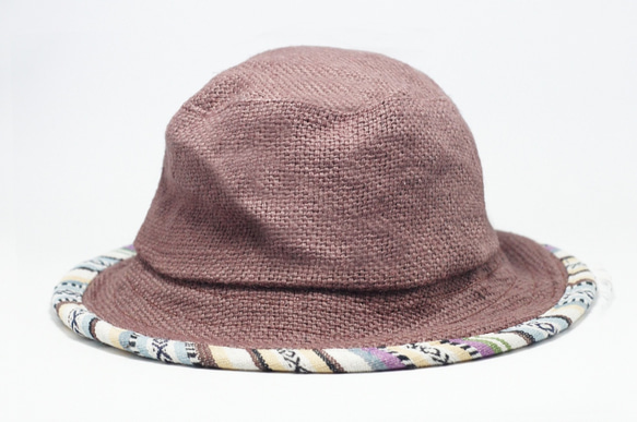 民族風手織棉麻漁夫帽 / 遮陽帽 / 草帽 / 登山帽 - 咖啡色圖騰拼布 ( 限量一件 ) fairtrade 第1張的照片