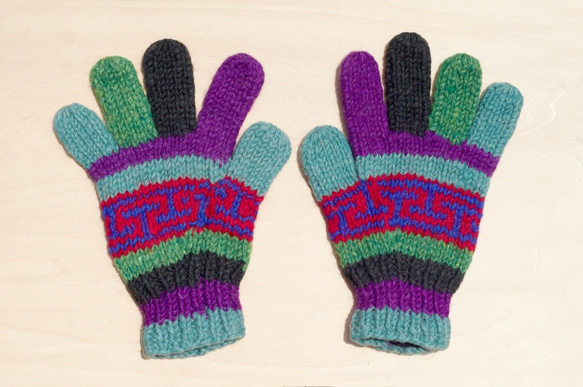 聖誕節禮物 手工限量針織純羊毛保暖手套 / 針織手套 / 全指手套nepal - 紫色民族風海洋圖騰 fairtrade 第1張的照片
