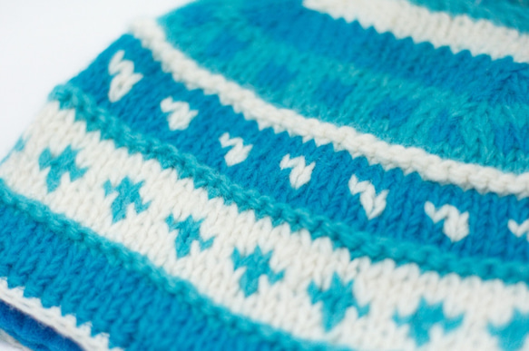 手織りの純粋なウールの帽子/ハンドブラシキャップ/編キャップ/飛行キャップ - 青空のストライプのウールの帽子のトーテム 3枚目の画像