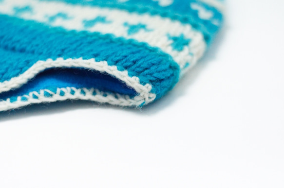 手織りの純粋なウールの帽子/ハンドブラシキャップ/編キャップ/飛行キャップ - 青空のストライプのウールの帽子のトーテム 5枚目の画像