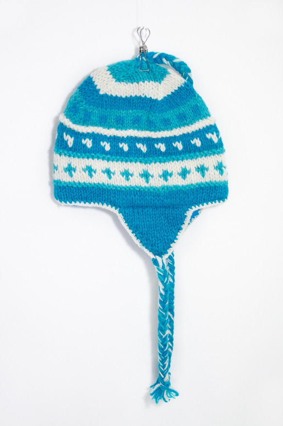 手織りの純粋なウールの帽子/ハンドブラシキャップ/編キャップ/飛行キャップ - 青空のストライプのウールの帽子のトーテム 6枚目の画像