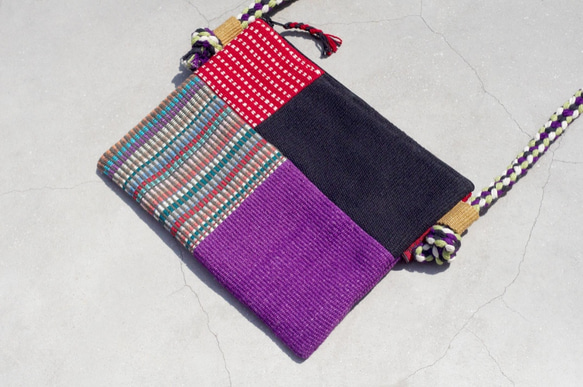 限量一件 天然手織布拼接斜背包 / 背包 / 肩背包 / 小包 / 旅行包 - 紫色世界 幾何民族拼布設計 第6張的照片