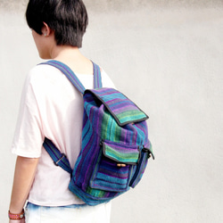 woven backpack 編織手感後背包 fairtrade  - rainbow 魔幻藍紫 medium 第4張的照片