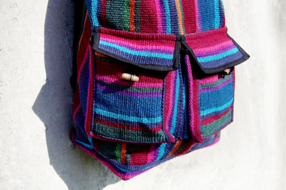 weave backpack 編織手感後背包 - colorful 藍紫色線條 tibet boho fairtrade 第3張的照片