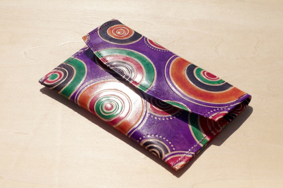 shanti leather限量一件手工山羊皮夾 / 手繪風格皮革錢包 / 長皮夾 - 圓形長盤普普風 ( 紫色 ) 第2張的照片