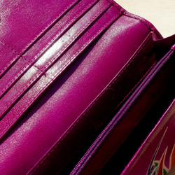聖誕節 手工山羊皮夾 / 手繪風格皮革錢包 / 長皮夾 - 彩色清新蒙古大草原 ( 桃紅色)shanti leather 第7張的照片