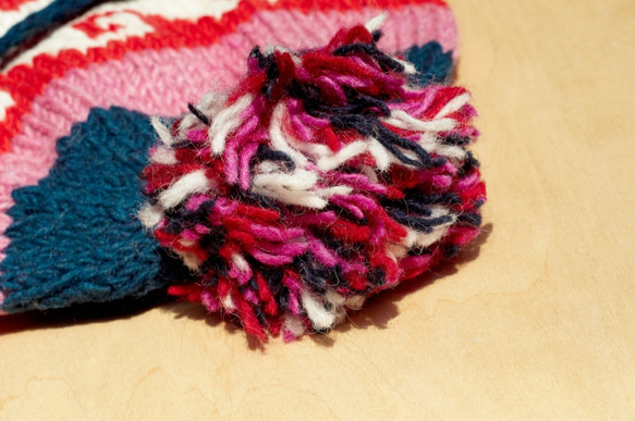 wool hat 手工編織純羊毛帽/ 編織帽 / 針織毛帽 / 內刷毛手織毛帽 / 毛線帽 - 海浪圖騰對比色 第4張的照片
