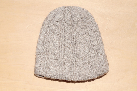 nepal wool hat 手工編織純羊毛帽/ 編織帽 / 針織毛帽 / 內刷毛手織毛帽 / 毛線帽 - 麻花灰色 第2張的照片