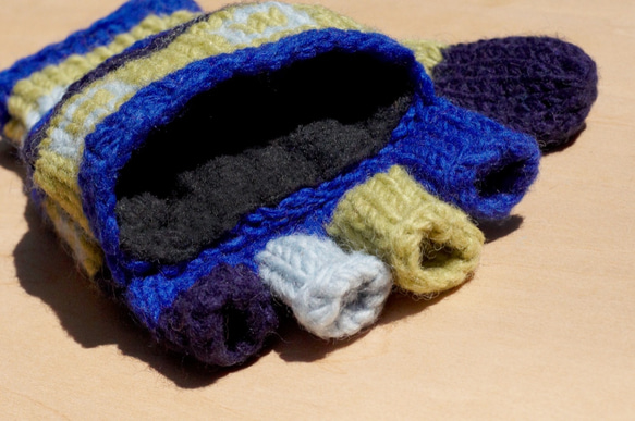 純粋なウール毛糸の手袋暖かい手袋/ 2ways手袋/足手袋/手袋/ニット手袋毛 - 青い空と緑 2枚目の画像
