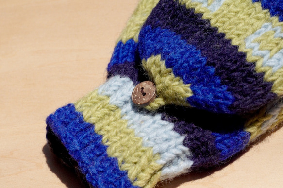 wool gloves 針織純羊毛保暖手套 / 2ways手套 / 露趾手套 / 內刷毛手套 / 針織手套 - 藍天與綠 第3張的照片