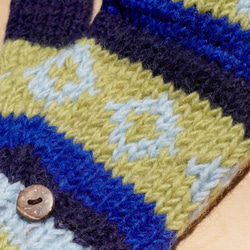 純粋なウール毛糸の手袋暖かい手袋/ 2ways手袋/足手袋/手袋/ニット手袋毛 - 青い空と緑 4枚目の画像