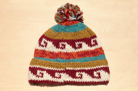 woolhat聖誕禮物 手工編織純羊毛帽/ 編織帽 / 針織毛帽 / 內刷毛手織毛帽 / 毛線帽 - 沙漠夕陽圖騰對比色 第1張的照片
