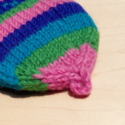 針織純羊毛保暖手套 / 2ways手套 / 露趾手套 / 內刷毛手套- 童趣撞色海浪圖騰 桃紅 綠色 藍色 gloves 第5張的照片