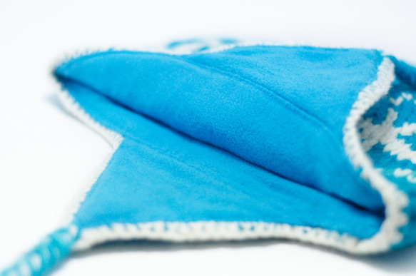 wool hat 手工編織純羊毛帽 / 飛行毛帽 / 針織毛帽 / 手工毛帽 / 毛線帽 - blue 藍色天空格紋圖騰 第3張的照片