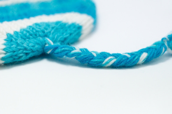 ピュアウール手編みのウールの帽子キャップ/フライトキャップ/編みキャップ/ハンドメイドキャップ/ウールキャップ - ブルースカイ 6枚目の画像