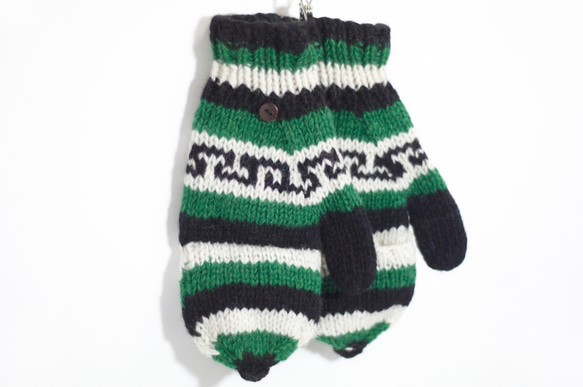 手織純羊毛針織手套 / 可拆卸手套 / 內刷毛手套 / 保暖手套 - 森林色民族圖騰 wool gloves 第7張的照片