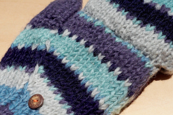 ウール手織りピュアウールニット手袋/取り外し可能な手袋/インナーブラシ手袋/暖かい手袋(ネパール製) - 深海の波 3枚目の画像