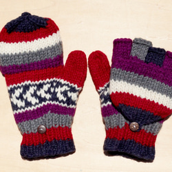 手編みのピュアウールニット手袋/取り外し可能な手袋/内側の毛の手袋/暖かい手袋（ネパール製）-グレープシャンパンノルディックフェ 1枚目の画像