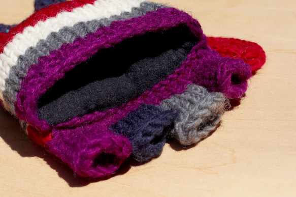手編みのピュアウールニット手袋/取り外し可能な手袋/内側の毛の手袋/暖かい手袋（ネパール製）-グレープシャンパンノルディックフェ 2枚目の画像