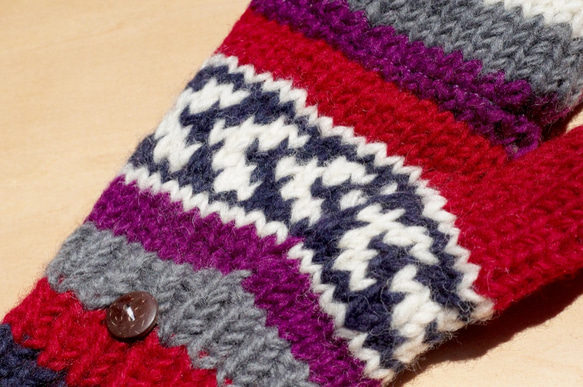 手編みのピュアウールニット手袋/取り外し可能な手袋/内側の毛の手袋/暖かい手袋（ネパール製）-グレープシャンパンノルディックフェ 4枚目の画像
