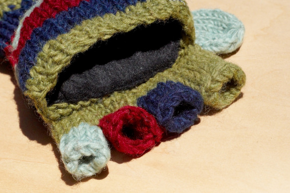 手織純羊毛針織手套 / 可拆卸手套 / 內刷毛手套 / 保暖手套(made in nepal) - 森林草地 海洋民族圖 第2張的照片