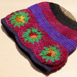 手織りの純粋なウールの帽子/ニット帽/ニットキャップ/剛毛は、手織りの帽子/ウールキャップ - ウールの帽子色のカラフルな春の花 2枚目の画像