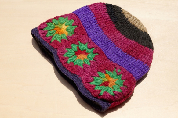 手織りの純粋なウールの帽子/ニット帽/ニットキャップ/剛毛は、手織りの帽子/ウールキャップ - ウールの帽子色のカラフルな春の花 2枚目の画像