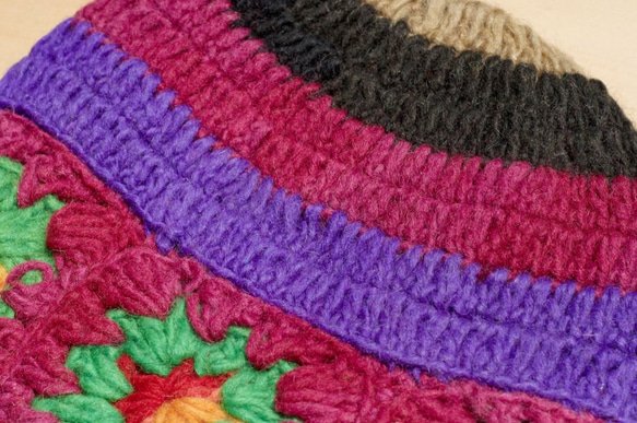 手織りの純粋なウールの帽子/ニット帽/ニットキャップ/剛毛は、手織りの帽子/ウールキャップ - ウールの帽子色のカラフルな春の花 6枚目の画像