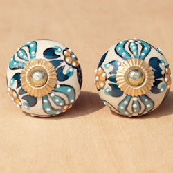 ceramics doorknob英式復古手繪陶瓷手把 / 陶瓷門把 / 陶瓷窗戶門把 - 藍色民族風立體雕花 第2張的照片