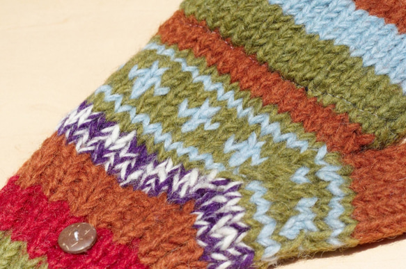 ピュアウール手織りのウールの手袋ニット手袋/取り外し可能な手袋/暖かい手袋（ネパール製） - 抹茶ラテセグメント色素 4枚目の画像