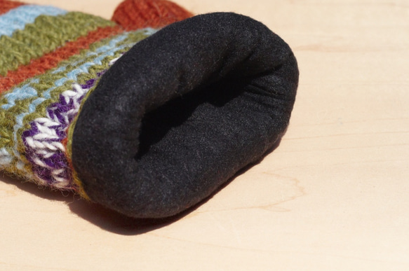 ピュアウール手織りのウールの手袋ニット手袋/取り外し可能な手袋/暖かい手袋（ネパール製） - 抹茶ラテセグメント色素 5枚目の画像