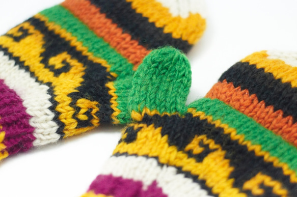 限定版の手織りの純粋なウールのニット手袋/取り外し可能な手袋/かぎ針編み手袋/暖かい手袋 - 熱帯国家のトーテムウールの手袋 4枚目の画像
