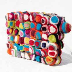 ハンドウール/ゴミ袋を財布/収納袋/袋を感じた/マネーカードセット - ケーキ折衷的でカラフルな羊毛ボール羊毛フェルト 1枚目の画像