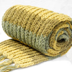 （ネパール製）手織りの純粋なウールのスカーフ/ニットスカーフ/手織り縞模様のスカーフ - 緑の草ストライプウールスカーフ 1枚目の画像