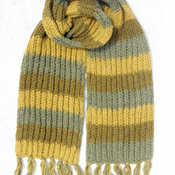 （ネパール製）手織りの純粋なウールのスカーフ/ニットスカーフ/手織り縞模様のスカーフ - 緑の草ストライプウールスカーフ 7枚目の画像