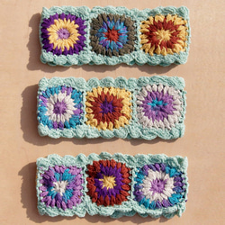 手織りコットンヘアバンド/編組カラフルなヘアバンド - ティファニーグリーンラインカラフルなかぎ針編みの花（ランダム発送）綿 1枚目の画像