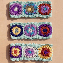 手織りコットンヘアバンド/編組カラフルなヘアバンド - ティファニーグリーンラインカラフルなかぎ針編みの花（ランダム発送）綿 2枚目の画像