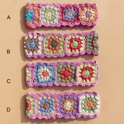 手工棉線編織髮帶 / 編織繽紛髮帶 - 粉紅色系鉤織繽紛花朵 ( 每色手工限量一件 )cotton headband 第2張的照片