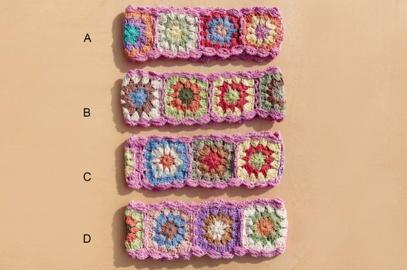 手工棉線編織髮帶 / 編織繽紛髮帶 - 粉紅色系鉤織繽紛花朵 ( 每色手工限量一件 )cotton headband 第2張的照片
