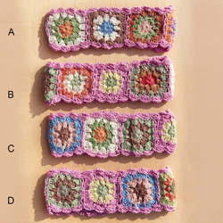 手工棉線編織髮帶 / 編織繽紛髮帶 - 粉紅色系鉤織繽紛花朵 ( 每色手工限量一件 )cotton headband 第3張的照片