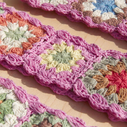 手工棉線編織髮帶 / 編織繽紛髮帶 - 粉紅色系鉤織繽紛花朵 ( 每色手工限量一件 )cotton headband 第4張的照片
