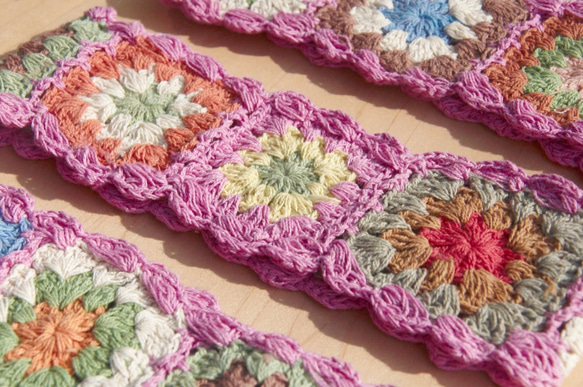 手工棉線編織髮帶 / 編織繽紛髮帶 - 粉紅色系鉤織繽紛花朵 ( 每色手工限量一件 )cotton headband 第4張的照片