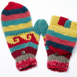 冬のアクセサリー限定版手織りの純粋なウールニット手袋/取り外し可能な手袋 - フェアアイルトーテムウールの手袋 1枚目の画像