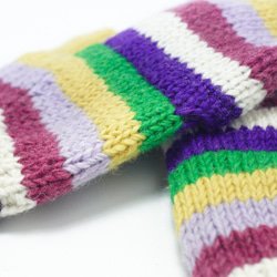 限量一件手織純羊毛針織手套 / 可拆卸手套(made in nepal) - 繽紛條紋色系 第6張的照片