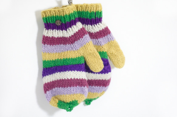 限量一件手織純羊毛針織手套 / 可拆卸手套(made in nepal) - 繽紛條紋色系 第7張的照片