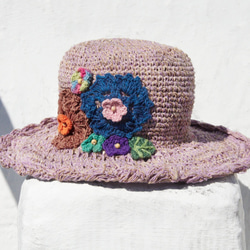 限量一件 手工編織棉麻帽/編織帽/漁夫帽/遮陽帽/草帽/草編帽 - 編織花朵 森林風 ( 紫羅蘭 ) 第1張的照片