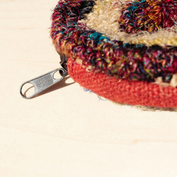 手編みラウンド財布/収納袋/化粧品袋/破片バッグ - 赤の綿のサリー+ハンドツイスト線（左残っている/右） 6枚目の画像