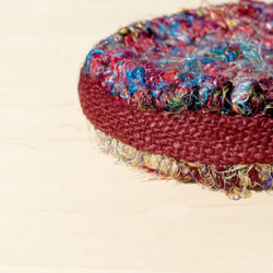 手編みラウンド財布/収納袋/化粧品袋/破片バッグ - 赤の綿のサリー+ハンドツイスト線（左残りの色） 5枚目の画像