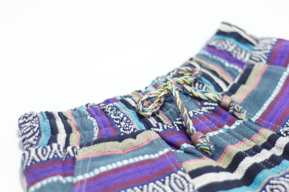 綿のステッチの綿ニットパンツ - 青紫色の国家トーテムトーン（リミット1）エスニックショートパンツ 8枚目の画像