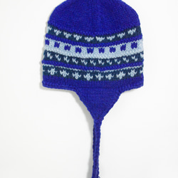 手工針織純羊毛帽 / 手工內刷毛毛帽 / 針織毛帽 / 飛行毛帽 / 毛線帽 - 藍色條紋圖騰 ( 手工限量一件 ) 第3張的照片